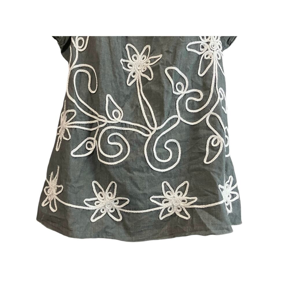 Lauren Michelle Women's Grey W/ White Sparkle Embroidrey Boho Casual Top SZ L - Picture 5 of 7